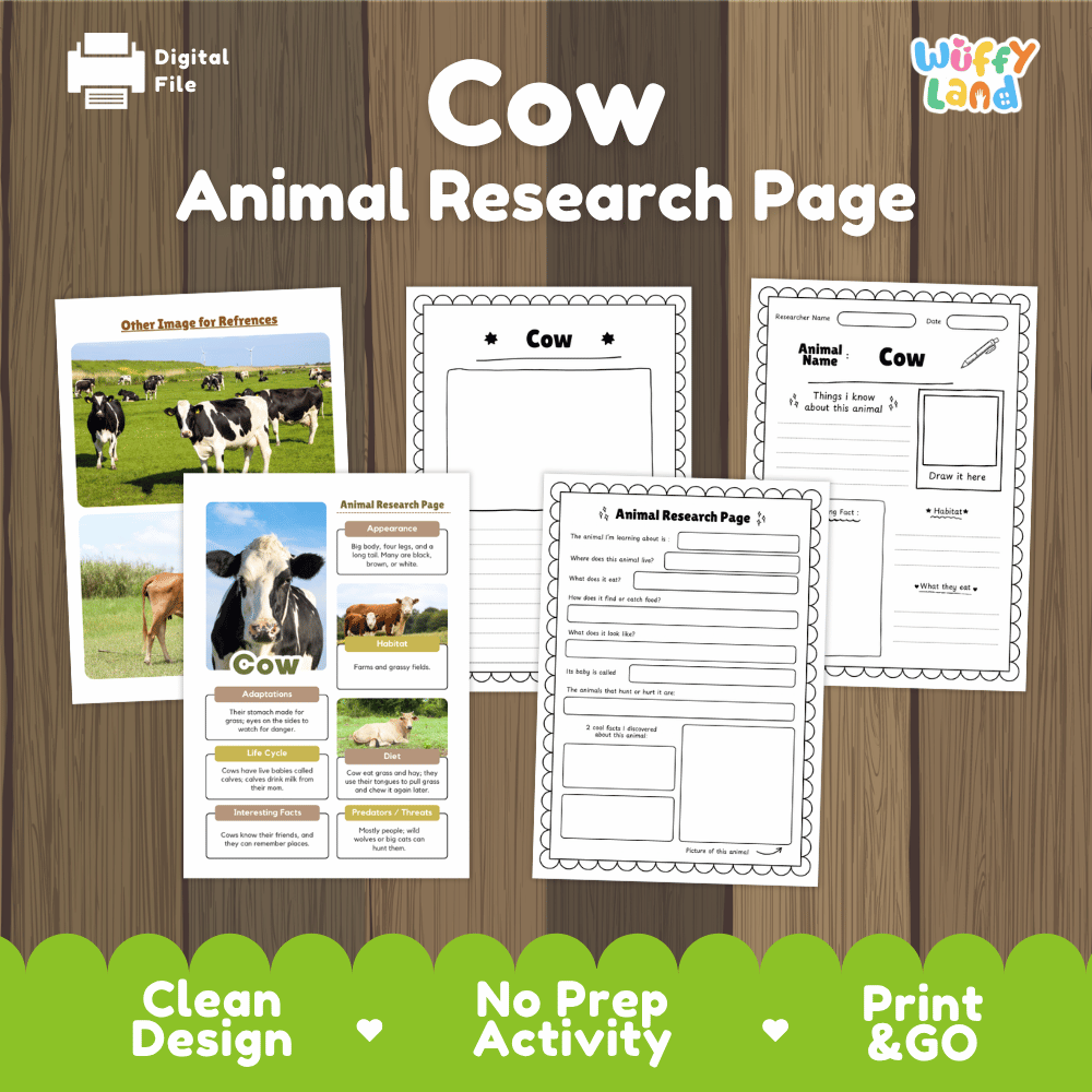 Cow Animal Research Project Graphic Organizers and Fact Sheet