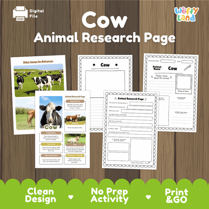 Cow Animal Research Project Graphic Organizers and Fact Sheet