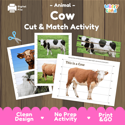 Cow Cut and Match Activity Worksheets | Farm Animal Puzzle Printables
