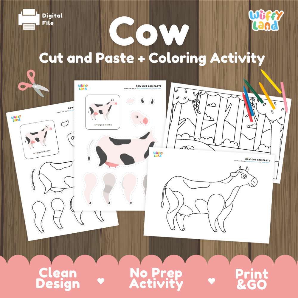 Cow Cut and Paste Craft and Coloring Pages Activity Worksheets