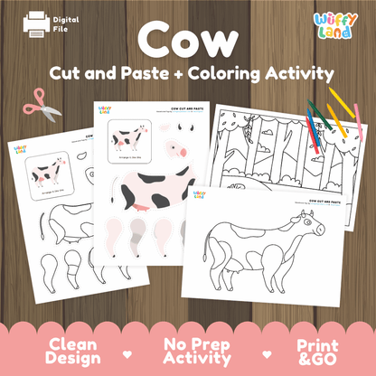 Cow Cut and Paste Craft and Coloring Pages Activity Worksheets