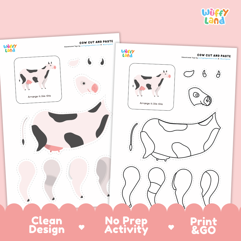 Cow Cut and Paste Craft and Coloring Pages Activity Worksheets