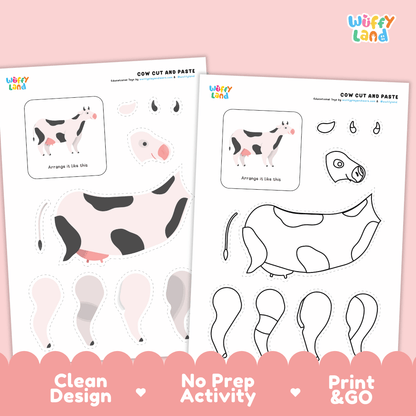 Cow Cut and Paste Craft and Coloring Pages Activity Worksheets