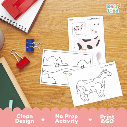 Cow Cut and Paste Craft and Coloring Pages Activity Worksheets