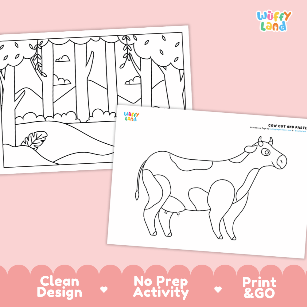 Cow Cut and Paste Craft and Coloring Pages Activity Worksheets