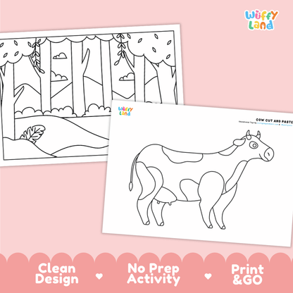 Cow Cut and Paste Craft and Coloring Pages Activity Worksheets