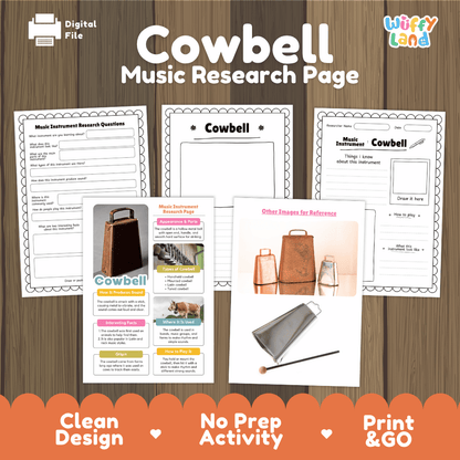 Cowbell Music Research Page Worksheets and Fact Sheet