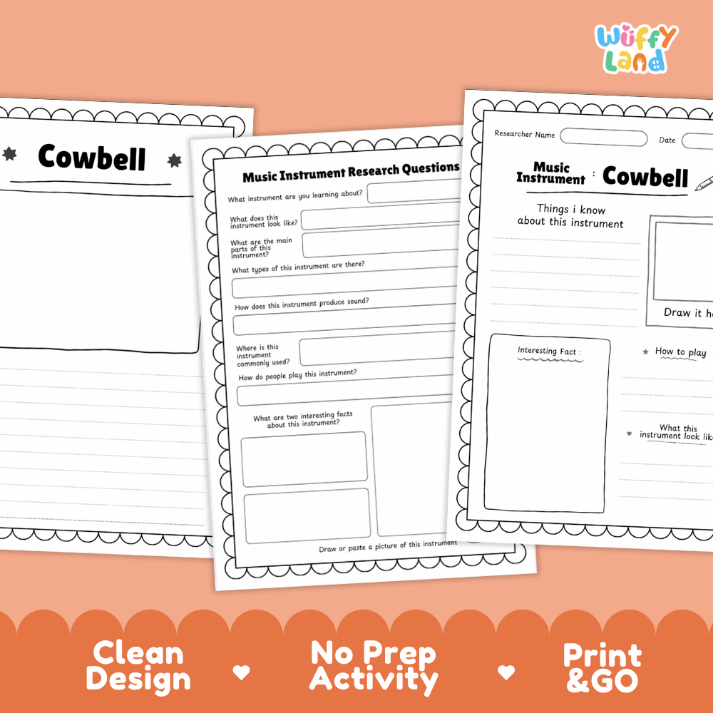 Cowbell Music Research Page Worksheets and Fact Sheet