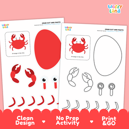 Crab Cut and Paste Craft and Coloring Pages Activity Worksheets