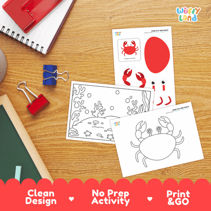 Crab Cut and Paste Craft and Coloring Pages Activity Worksheets