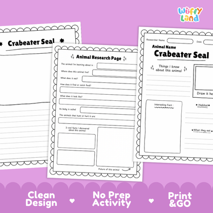 Crabeater Seal Animal Research Page Worksheets