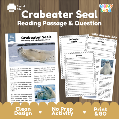 Crabeater Seal Reading Passage and Comprehension Questions with Answer Key Worksheets