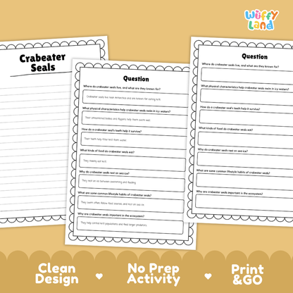 Crabeater Seal Reading Passage and Comprehension Questions with Answer Key Worksheets