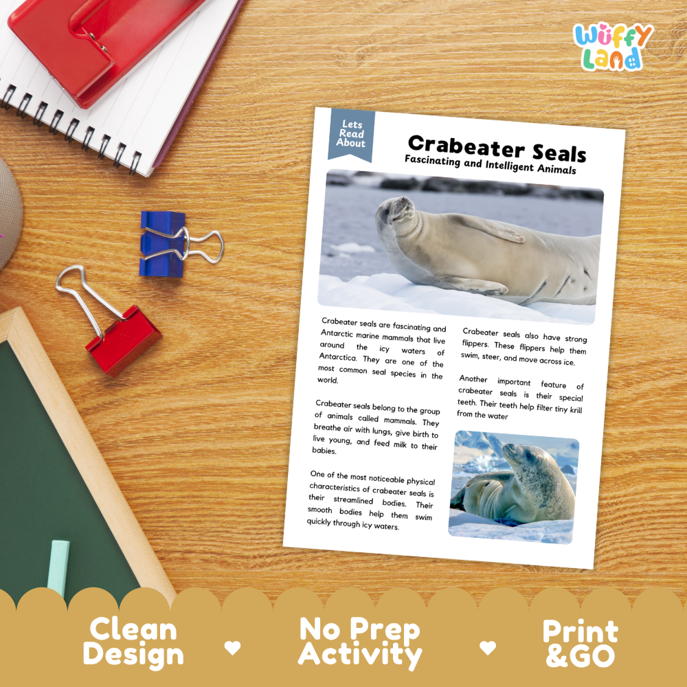 Crabeater Seal Reading Passage and Comprehension Questions with Answer Key Worksheets