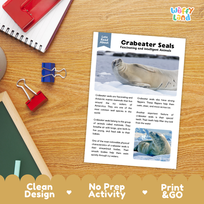 Crabeater Seal Reading Passage and Comprehension Questions with Answer Key Worksheets