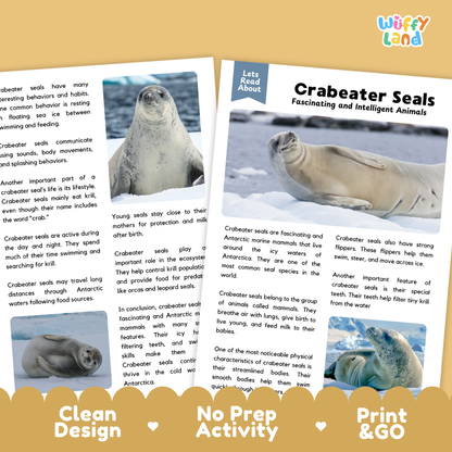 Crabeater Seal Reading Passage and Comprehension Questions with Answer Key Worksheets