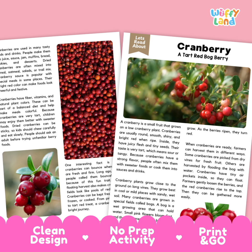 Teacher answer key page showing complete question solutions for cranberry reading comprehension practice