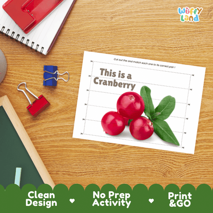 Cranberry Cut and Match Activity Worksheets | Nuts and Dried Fruits Puzzle Printables