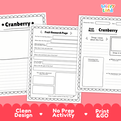 Cranberry Fruit Research Page Worksheet Activity | Science Healthy Eating