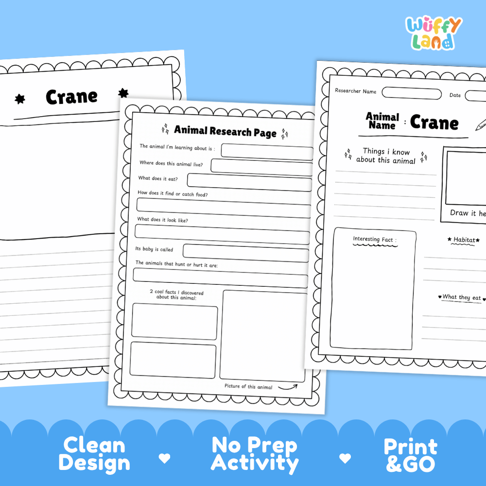 Crane Animal Research Page Worksheets