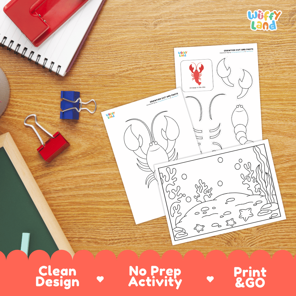 Crawfish Cut and Paste Craft and Coloring Activity Worksheets