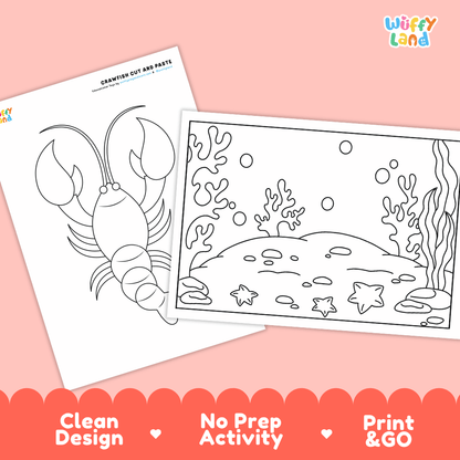 Crawfish Cut and Paste Craft and Coloring Activity Worksheets