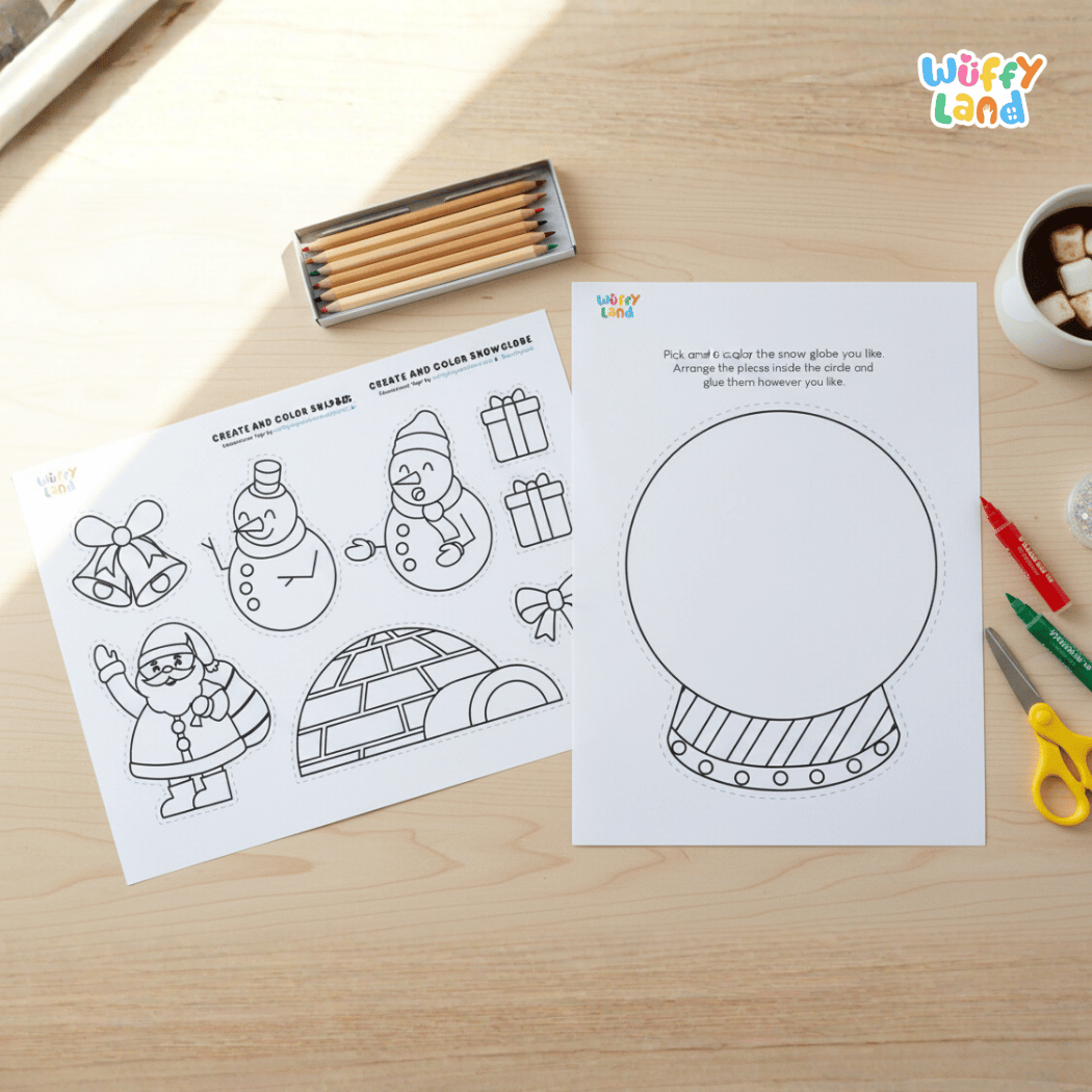 Create and Color Snowglobe Winter Craft Cut and Paste Activity Worksheets