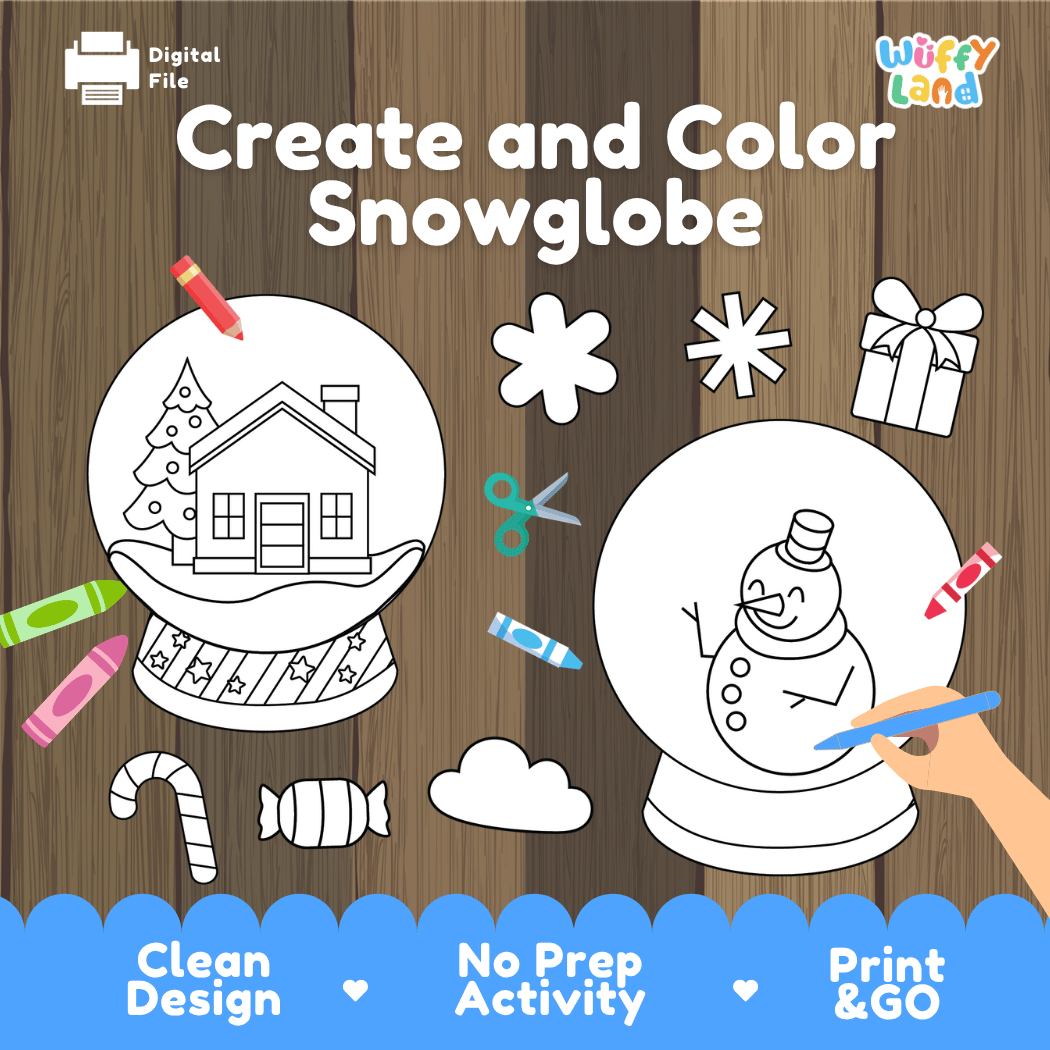 Create and Color Snowglobe Winter Craft Cut and Paste Activity Worksheets