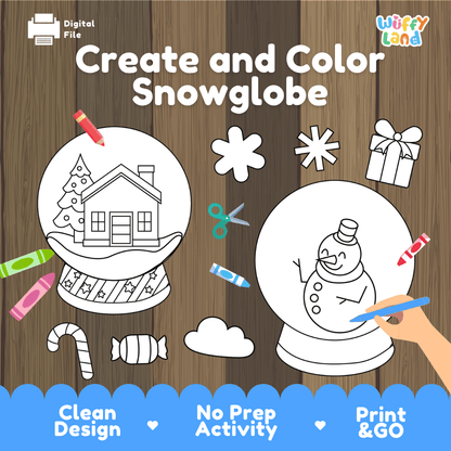Create and Color Snowglobe Winter Craft Cut and Paste Activity Worksheets