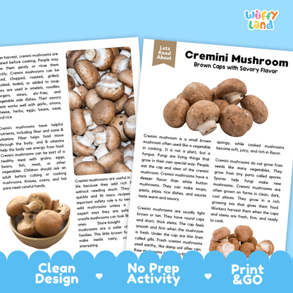 Teacher answer key page showing complete question solutions for cremini mushroom reading comprehension practice