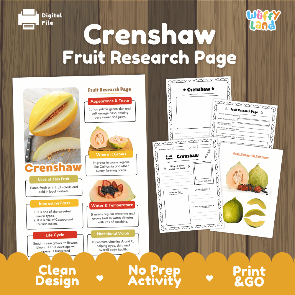 Crenshaw Fruit Research Page Worksheets and Fact Sheet