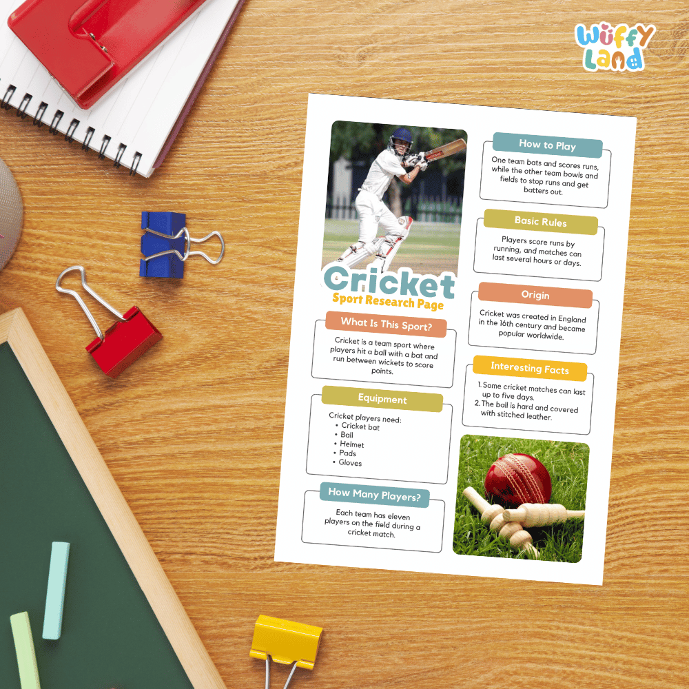 Cricket Sport Research Project Worksheets and Fact Sheet