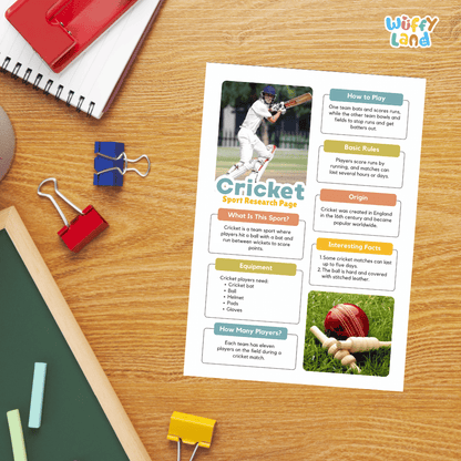 Cricket Sport Research Project Worksheets and Fact Sheet