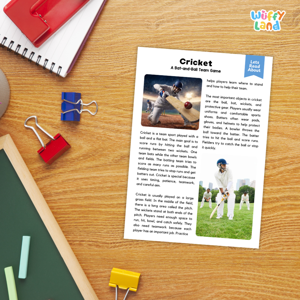 Cricket Sports Reading Passages and Comprehension Questions Worksheets