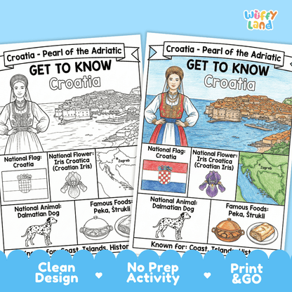 Croatia Geography Coloring Poster | Country Study Research Worksheet Activity