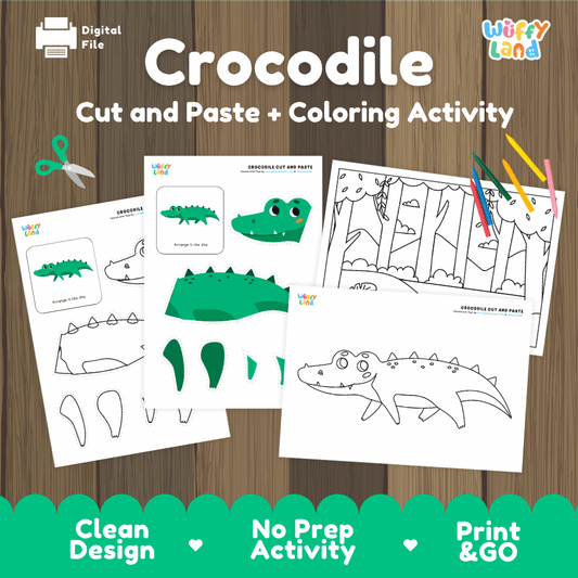 Crocodile Cut and Paste Craft and Coloring Pages Activity Worksheets