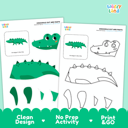 Crocodile Cut and Paste Craft and Coloring Pages Activity Worksheets
