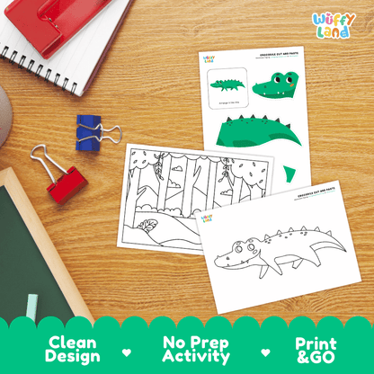 Crocodile Cut and Paste Craft and Coloring Pages Activity Worksheets
