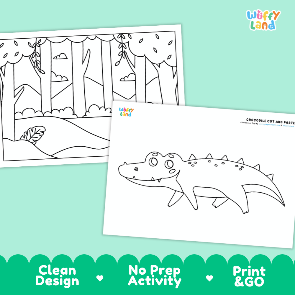 Crocodile Cut and Paste Craft and Coloring Pages Activity Worksheets