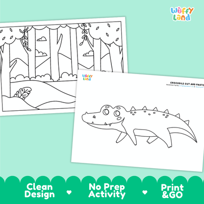 Crocodile Cut and Paste Craft and Coloring Pages Activity Worksheets