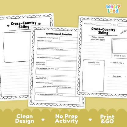 Cross-Country Skiing Sport Research Project Worksheets and Fact Sheet Activity