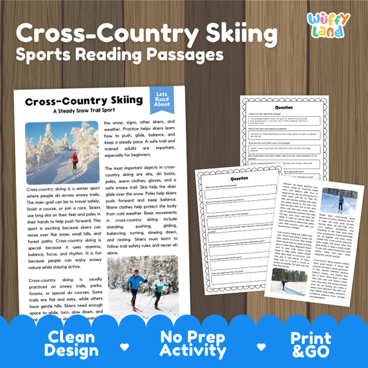 Cross-Country Skiing Sports Reading Passages and Comprehension Questions Worksheets