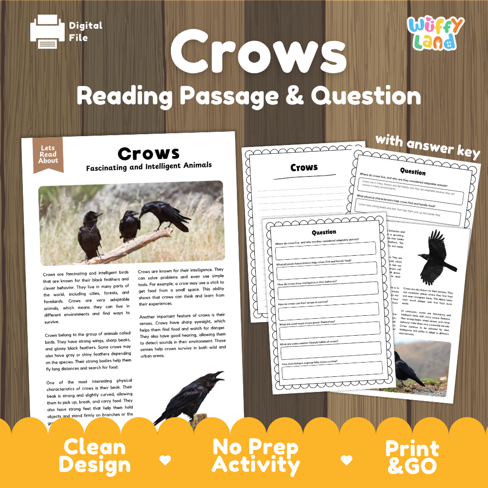 Crows Reading Passage and Comprehension Questions with Answer Key
