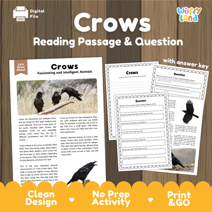 Crows Reading Passage and Comprehension Questions with Answer Key