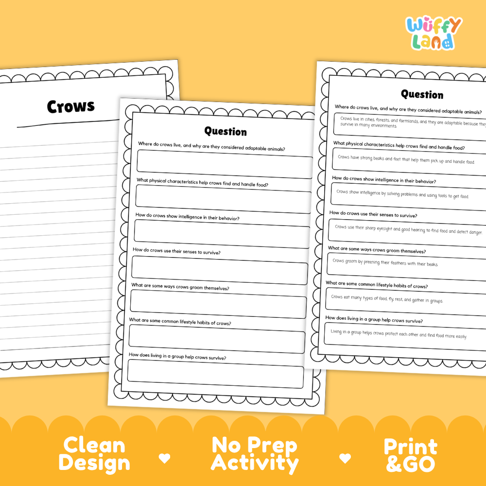 Crows Reading Passage and Comprehension Questions with Answer Key