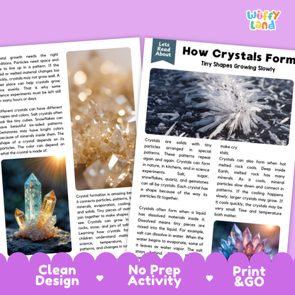 Complete teacher answer key worksheet providing detailed model responses for crystal formation comprehension questions