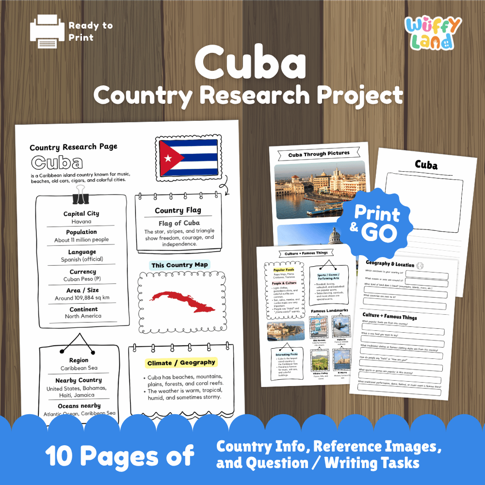 Cuba Country Research Project Worksheets and Activity Pages