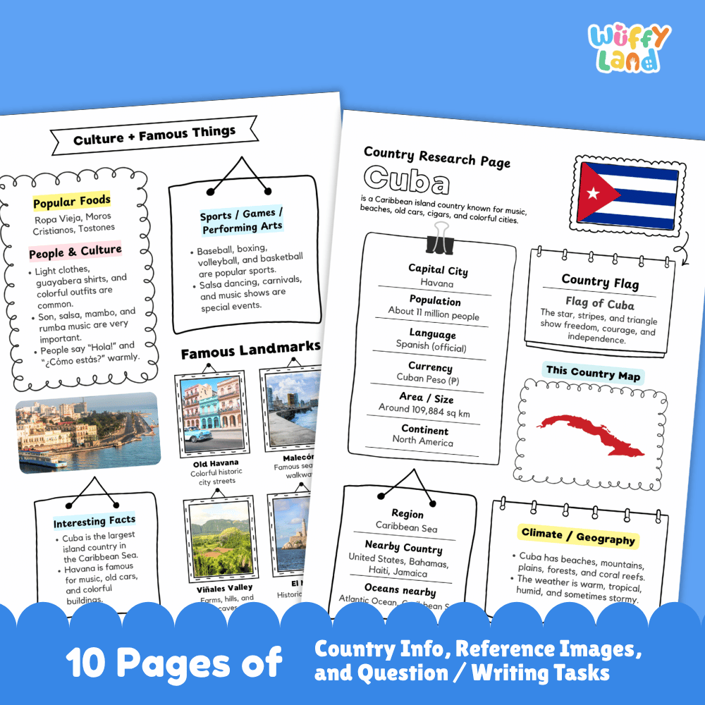 Cuba Country Research Project Worksheets and Activity Pages
