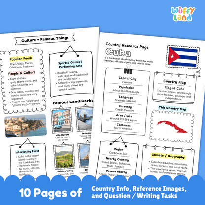 Cuba Country Research Project Worksheets and Activity Pages
