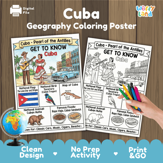 Cuba Geography Coloring Poster and Activity Worksheet